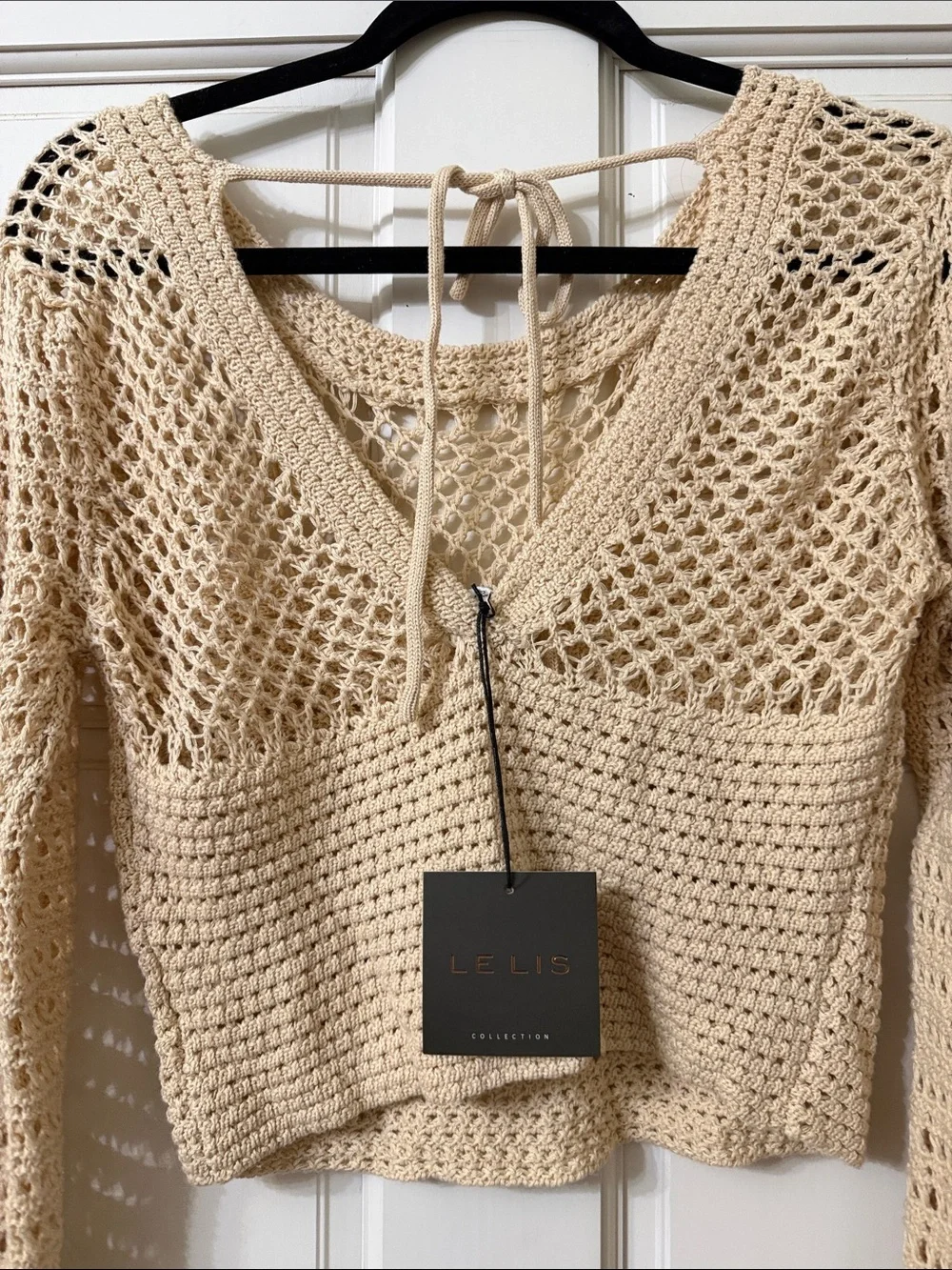 Le Lis Cream Crochet Open-Weave Crop Top - Picture 3 of 3